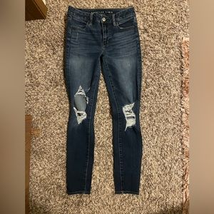 American eagle dark wash destroyed skinny jeans